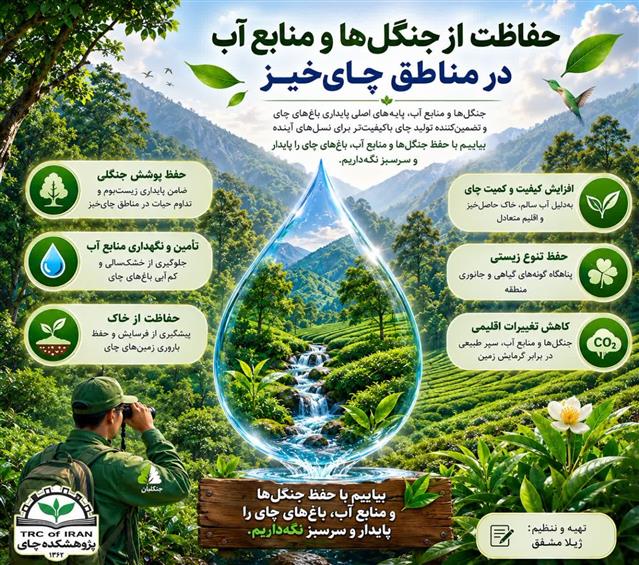 تهیه اینفوگرافیك در پژوهشكده چای با عنوان حفاظت از جنگل‌ها و منابع آب در مناطق چای‌خیز